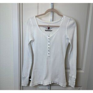Twisted Heart White Thermal Henley Top Fleur-de-Lis Studded Beads Women Small
